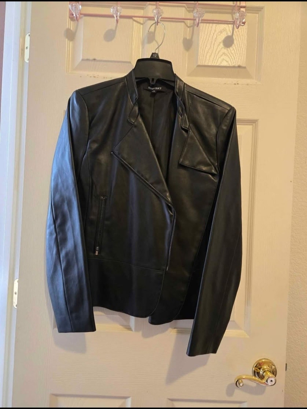 Ellen Tracy Black Faux Leather Asymmetrical Moto Jacket